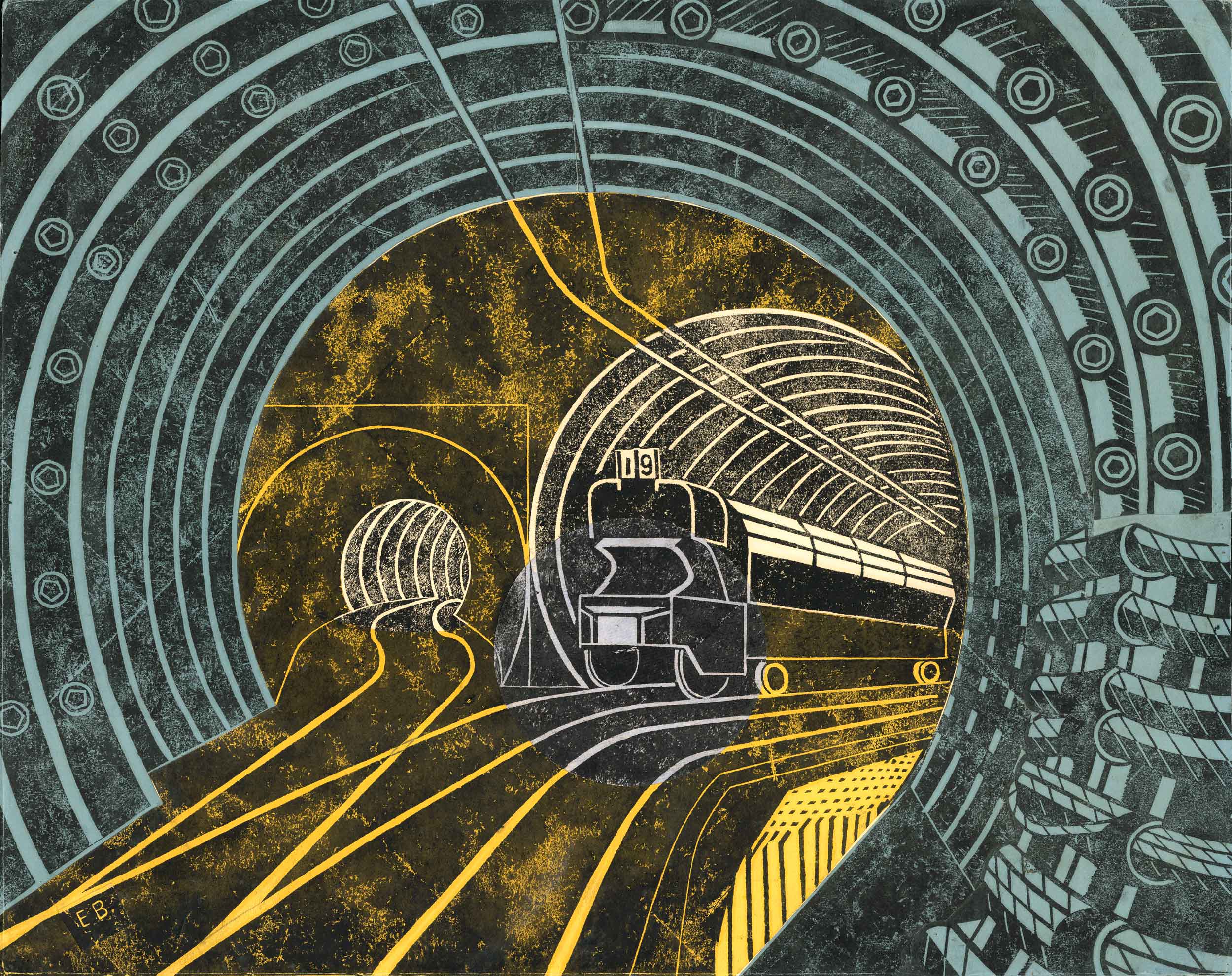 Artwork for a poster of the Post Office Railway by Edward Bawden