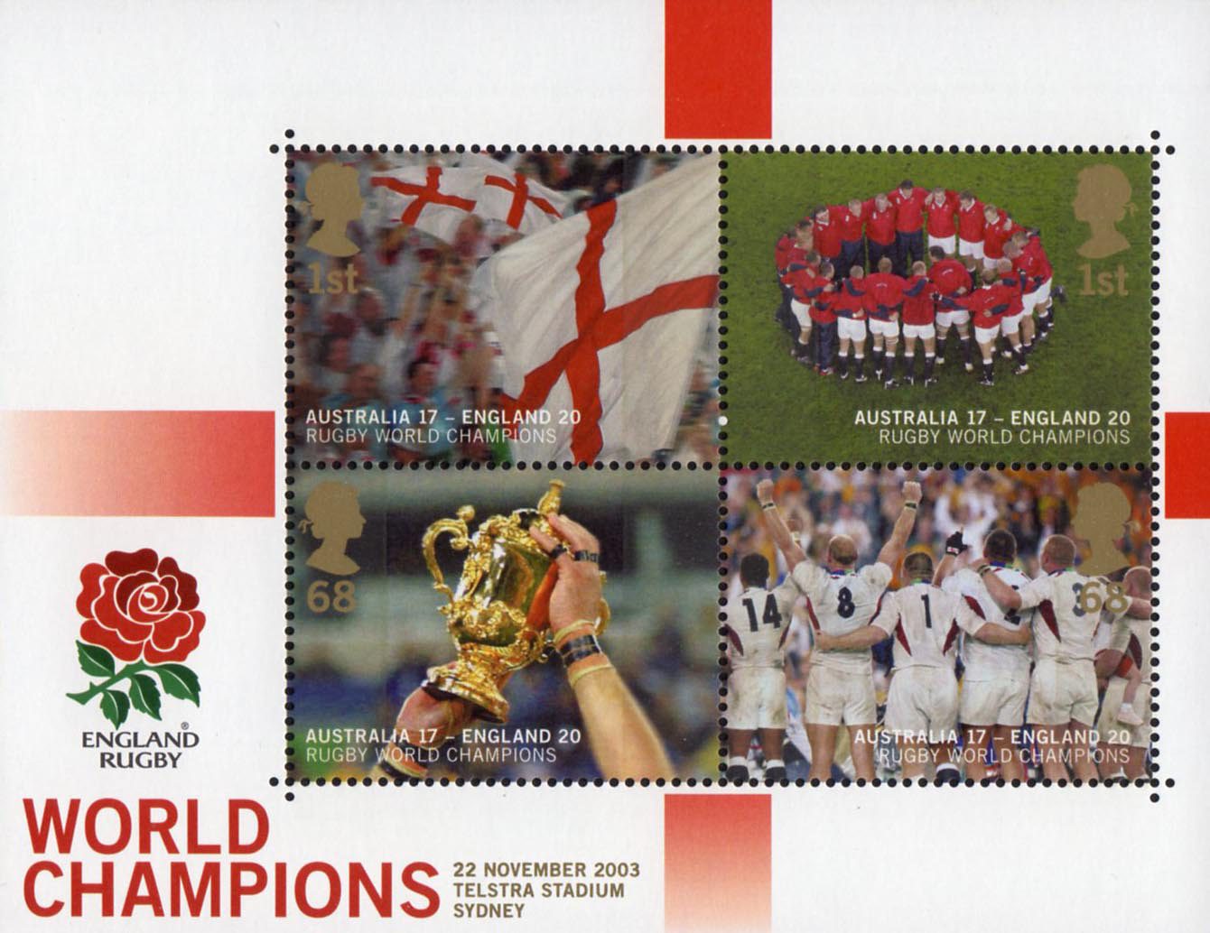 Miniature Sheet comprising of images of England winning the Rugby World Cup in 2003