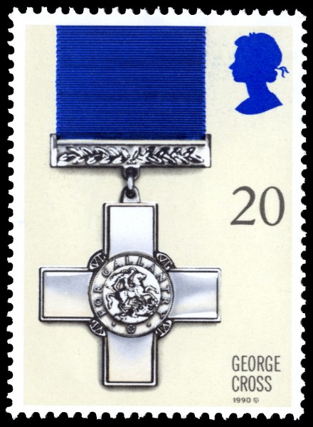 Stamp with an image of the George Cross.