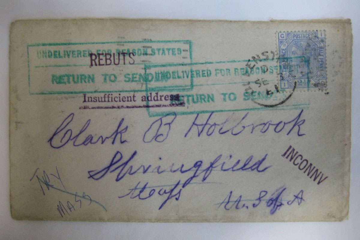 Envelope addressed to Clark B Holbrook (E2512/2a)