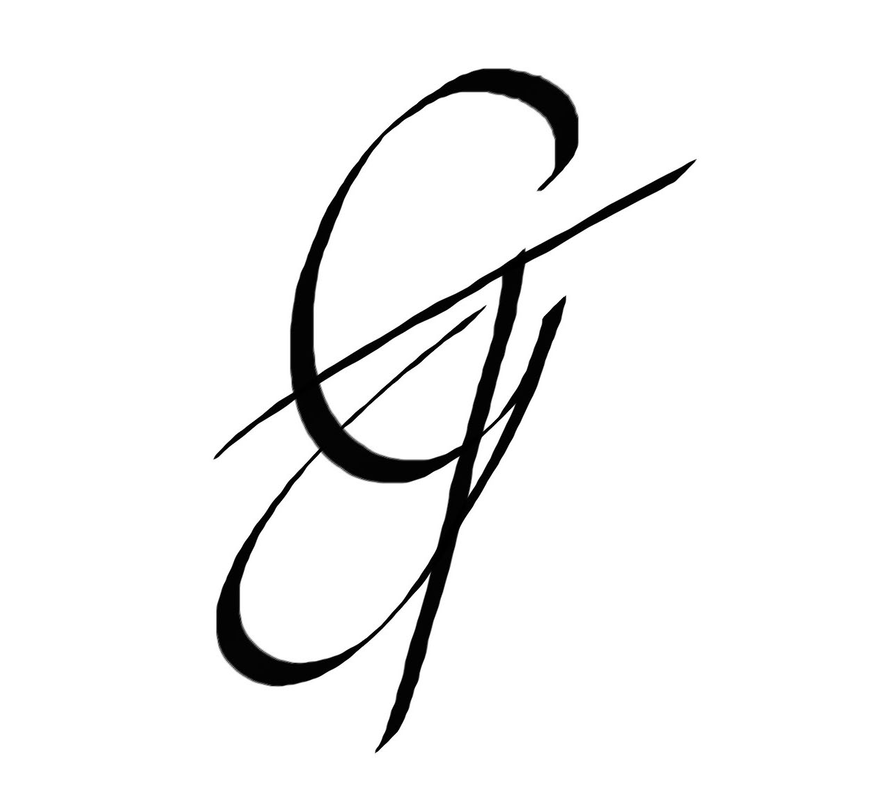 The letters G and T written by hand in black ink.