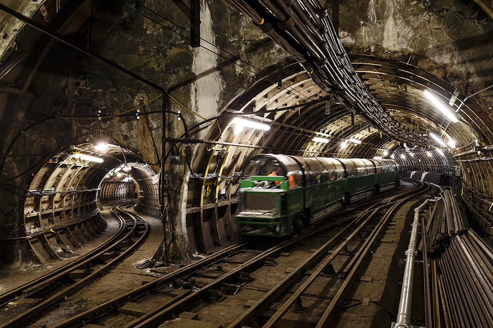 Green Mail Rail train being testing in tunnels.