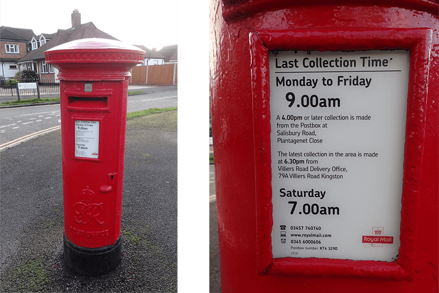 A GviR B type pillar box, with close-up on collection plate