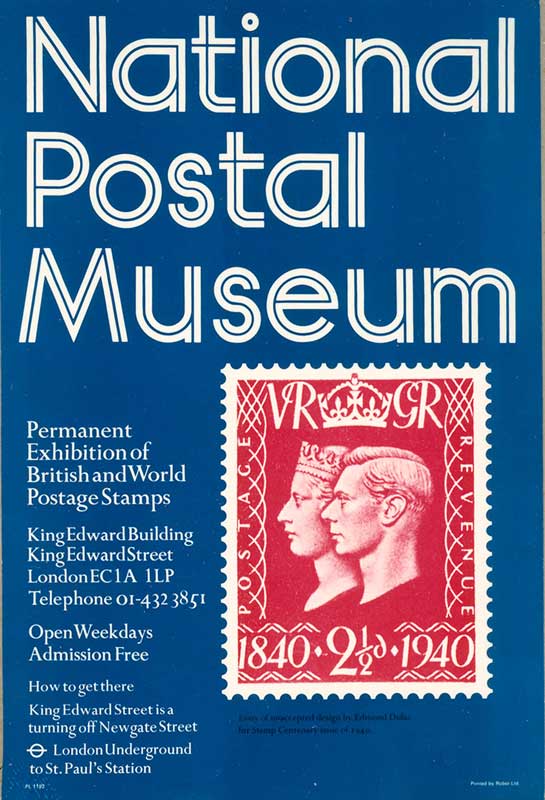 Advertisement for permanent exhibition of British and world postage stamps