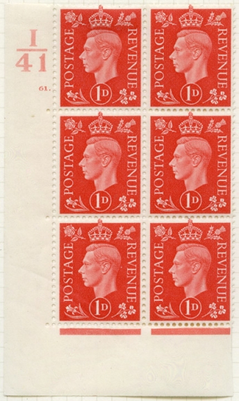 George VI low value definitives: 1d controls (POST 150/GVI/2/027)