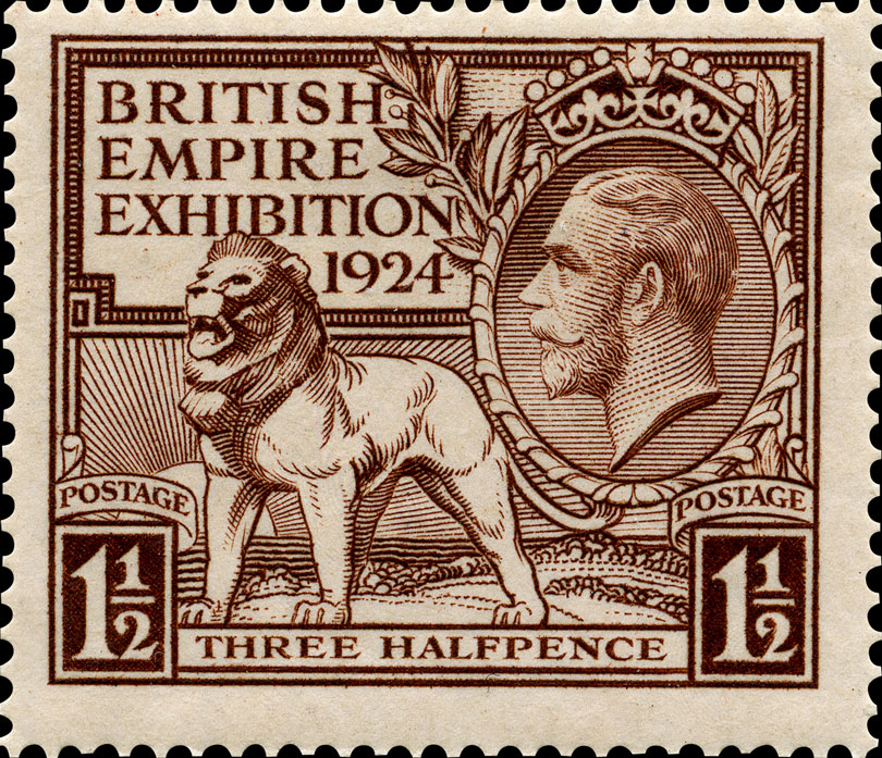 Image of a Lion stood on the land with an image of King George V above.