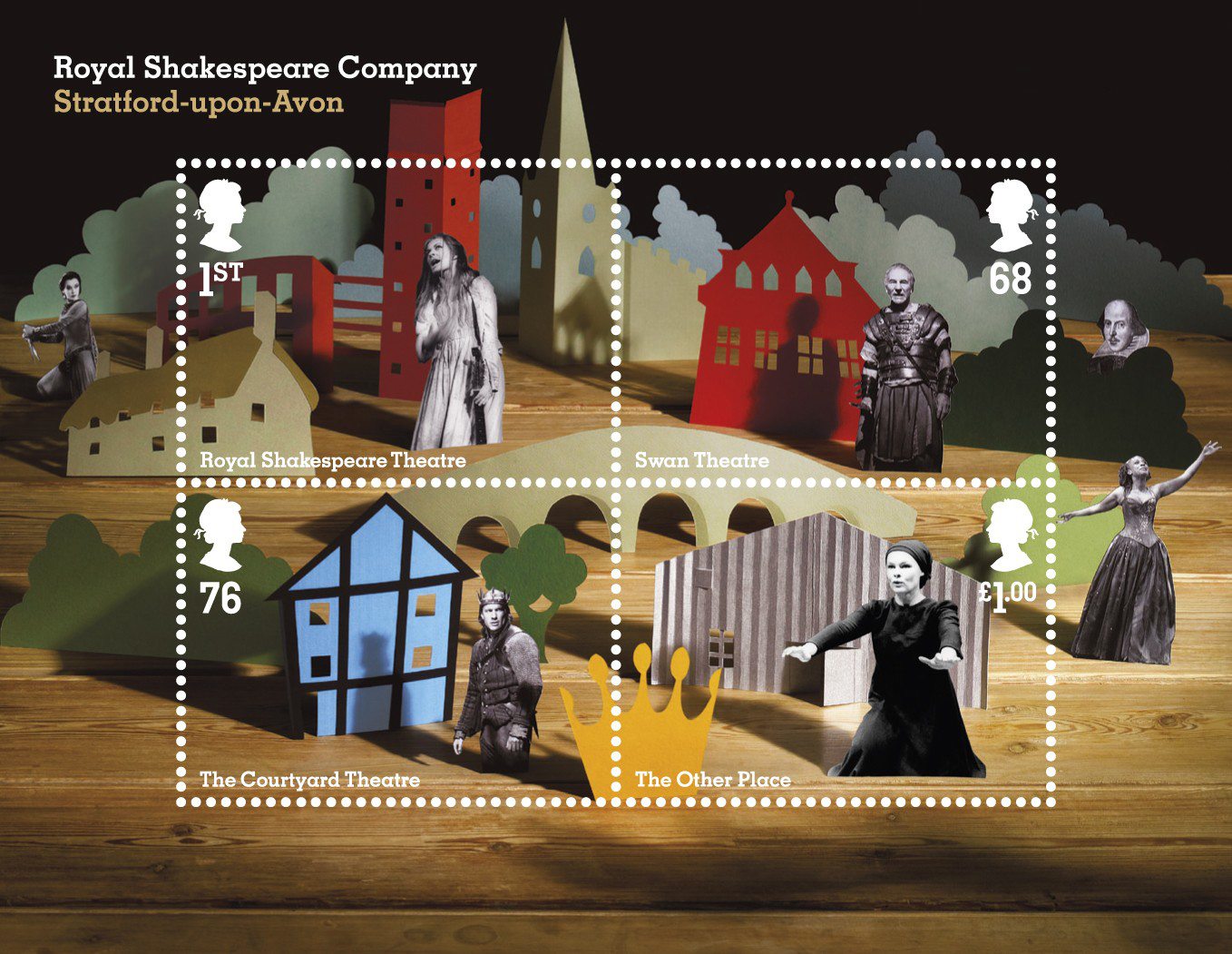 A miniature sheet consisting of four stamps depicting actors and scenery in a collage motif. 