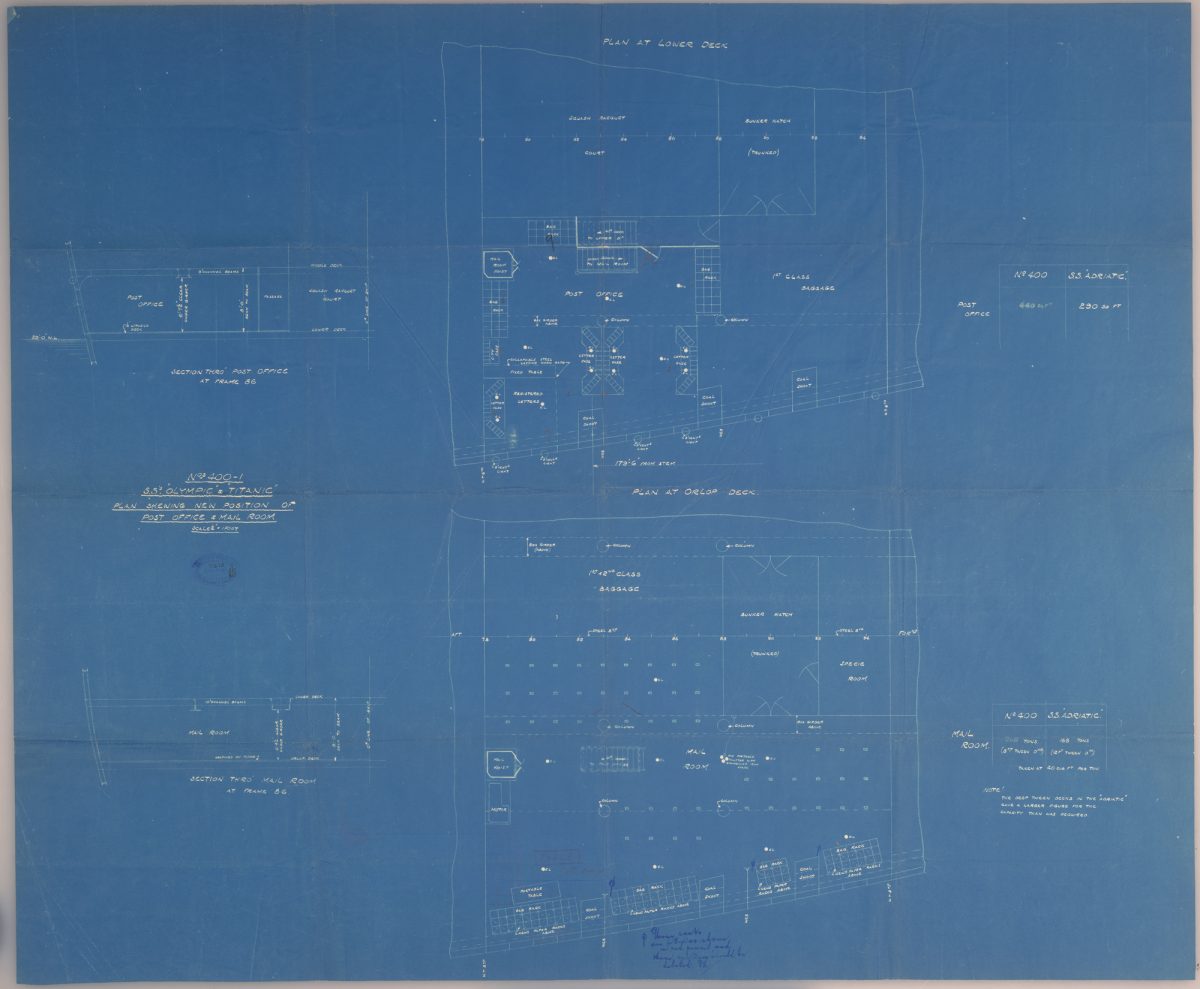 A large map on blue paper, with very small details written and drawn on in white.