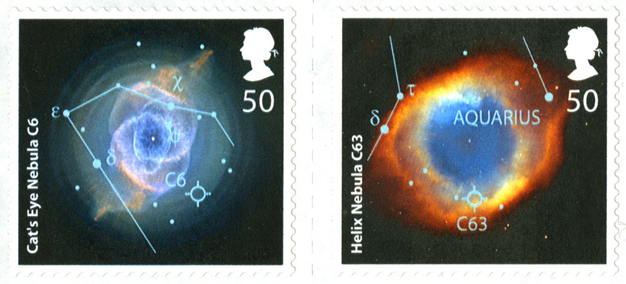 Two stamps depicting scientific images of Nebula.