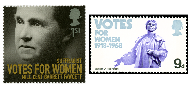 two stamps depicting suffragettes