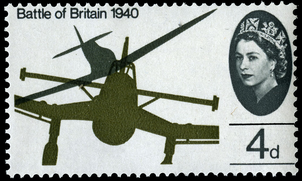 Stamp depicting planes in flight during the Battle of Britain.