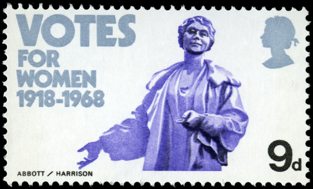 Stamp depicting the statue of Emmeline Pankhurst.