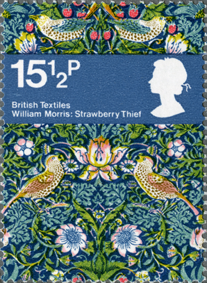 Stanmp depicting a flower and bird pattern by the textile artist William Morris.