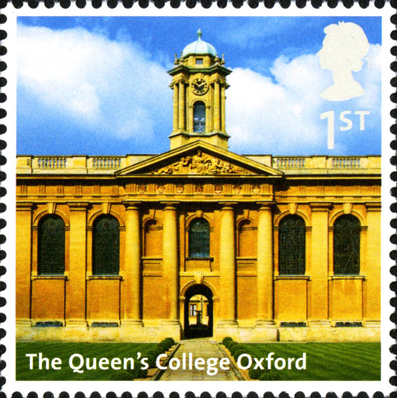 Stamp depicting the facade of Queen's College Oxford.