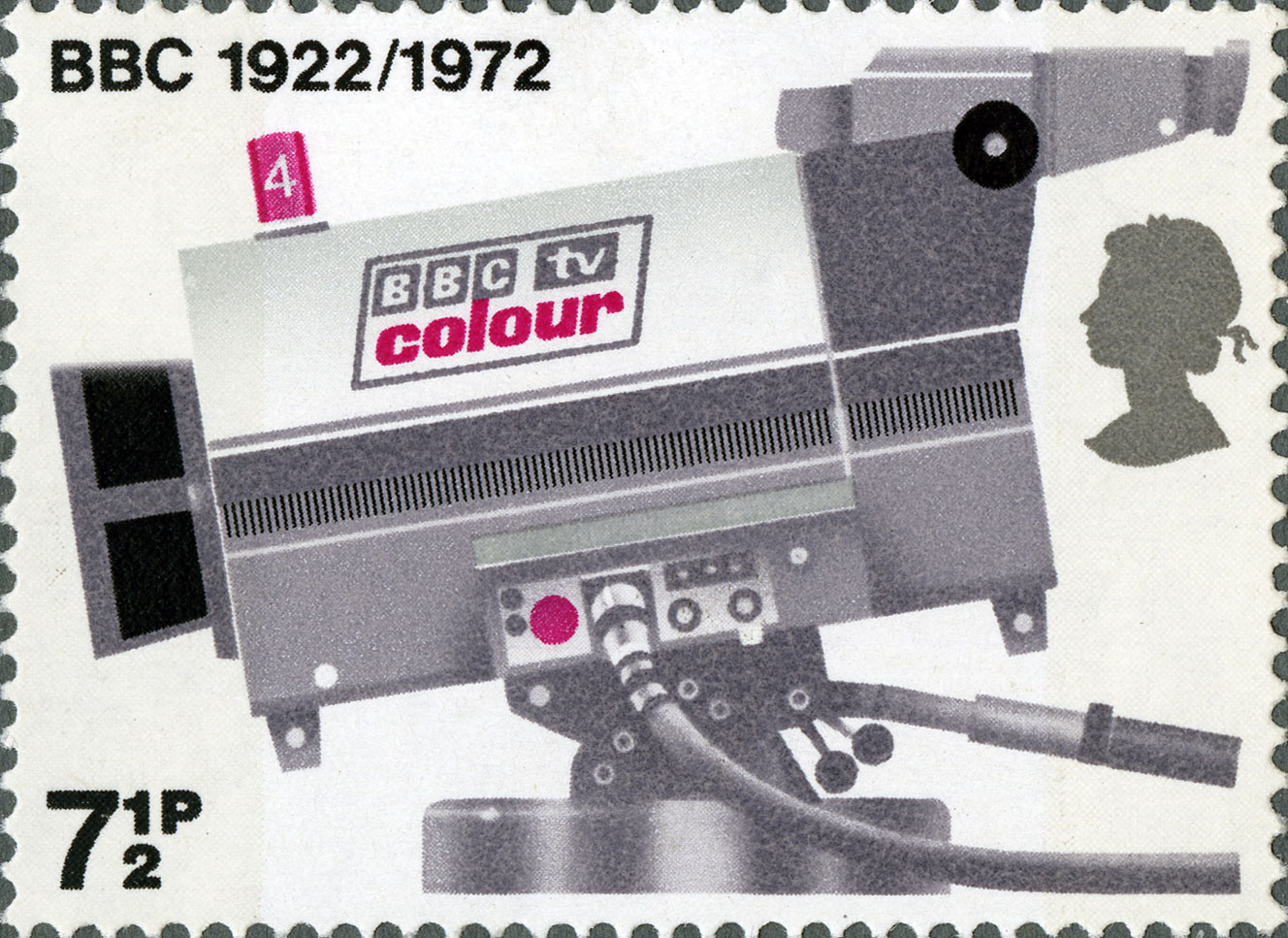 Stamp depicting a television camera used by the BBC.