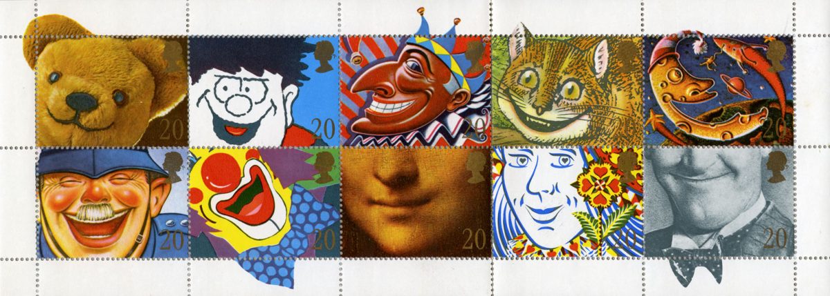 Set of 10 stamps depicting different smiles.