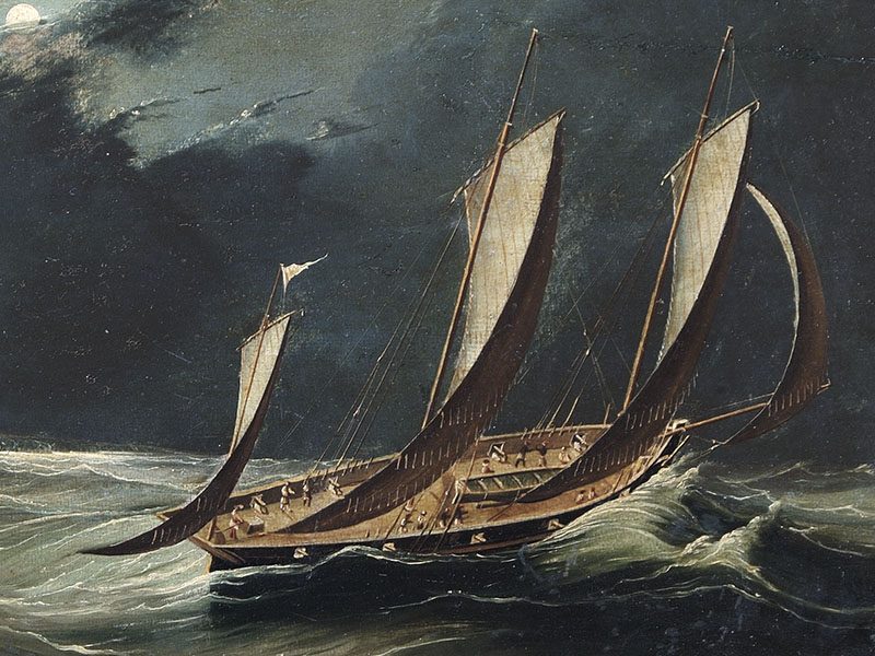 An illustration of a ship in stormy weather
