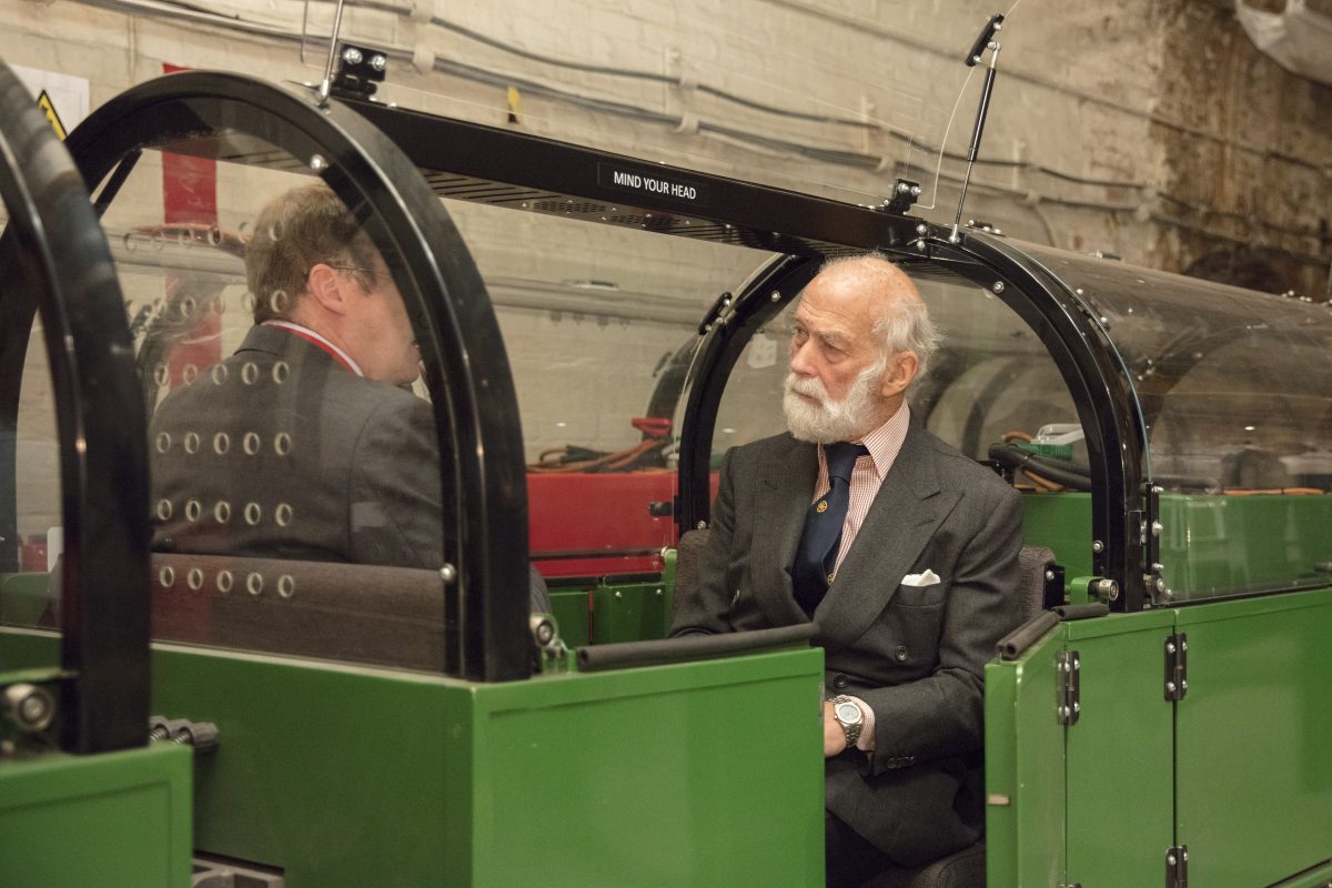 HRH Prince Michael of Kent on a Mail Rail train