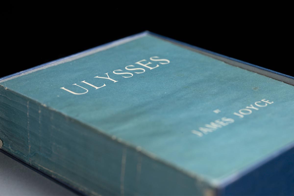 A photo of a first edition copy of Ulysses by James Joyce.