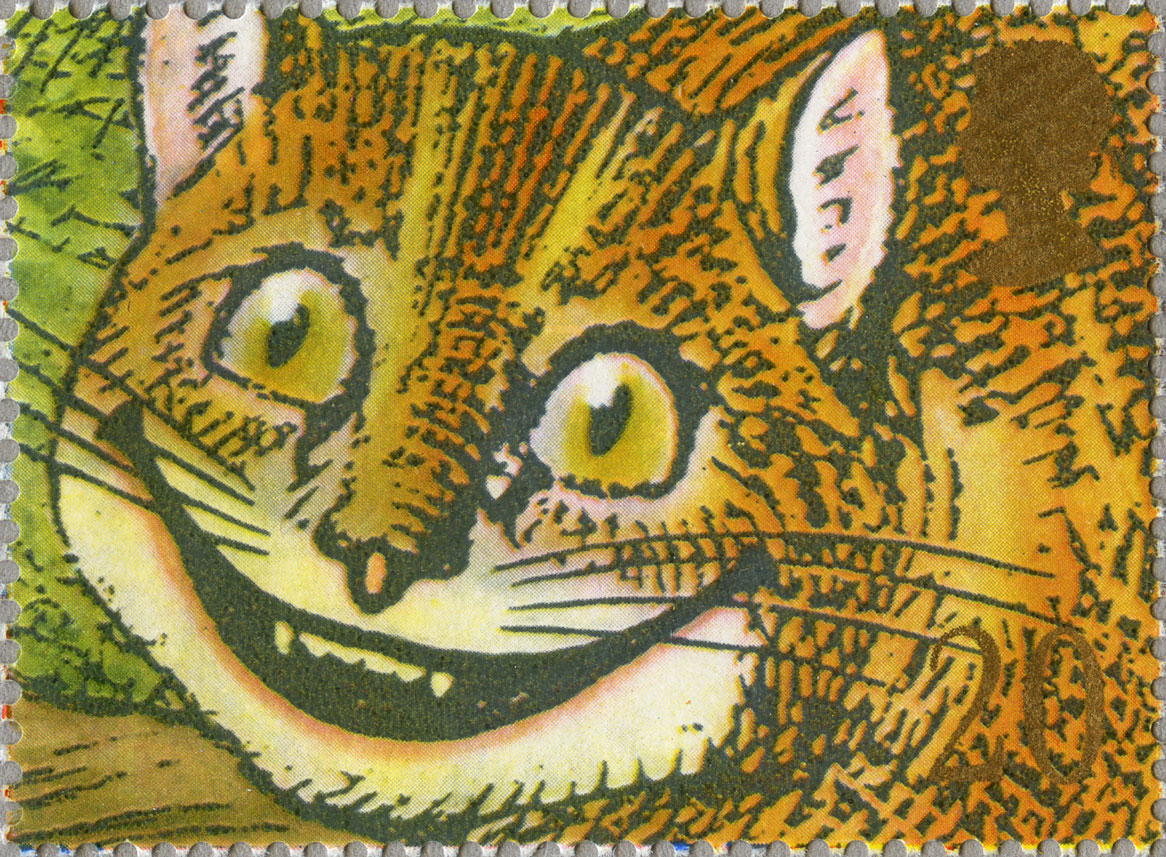 Stamp depicting an illustration of 'Alice in Wonderland's' Cheshire Cat.