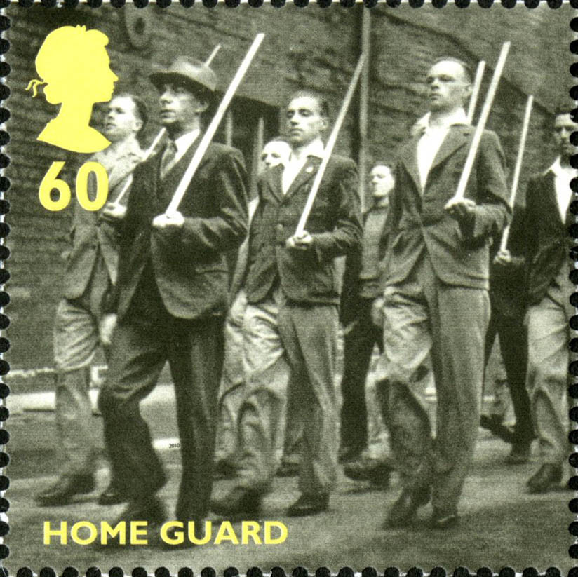 Stamp depicting men of the Home Guard in their own clothes.