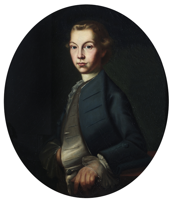 Portrait of a young man, John Palmer, in an oval frame.