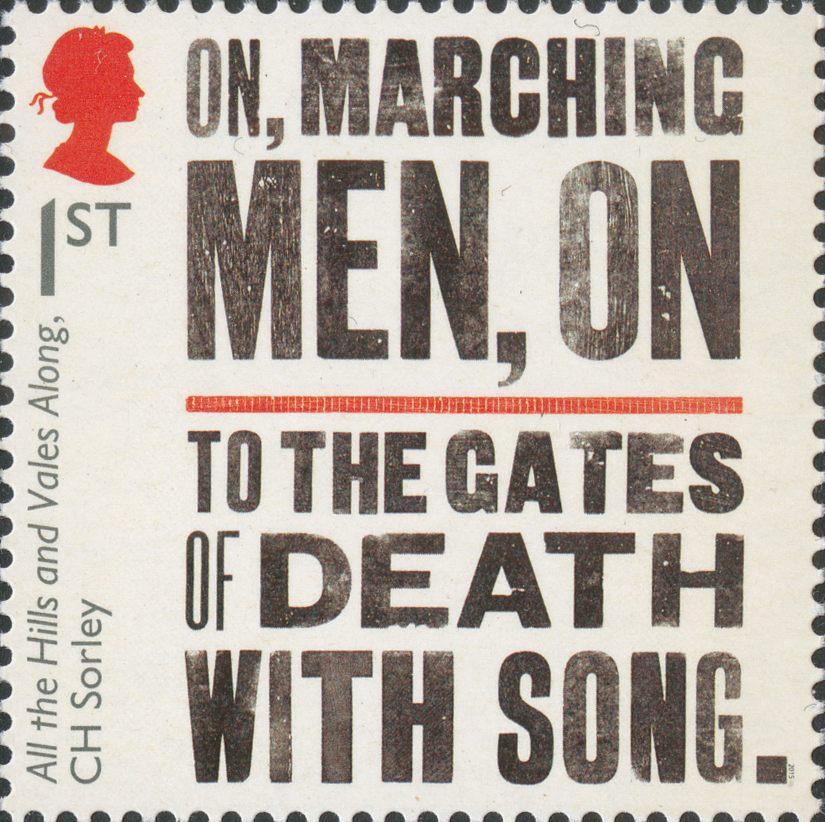 Stamp depicting the words of CH Sorley's poem.