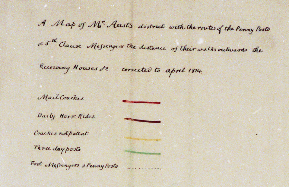 A map key depicting the colours used to annotate the routes.