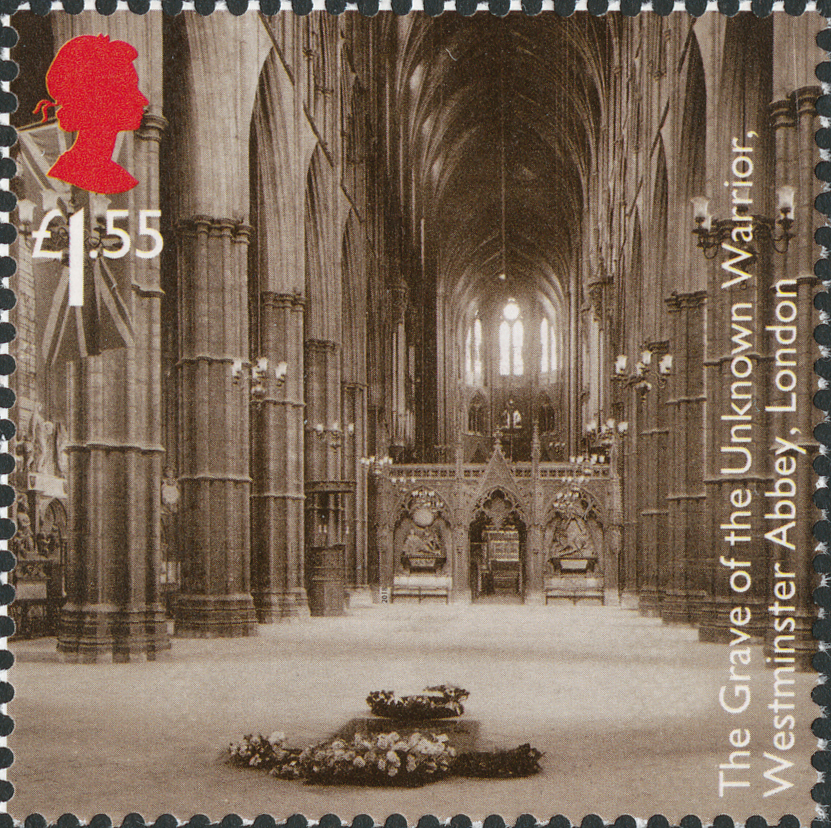 Stamp depicting the grave of the unknown warrior in the nave of Westminster Abbey.