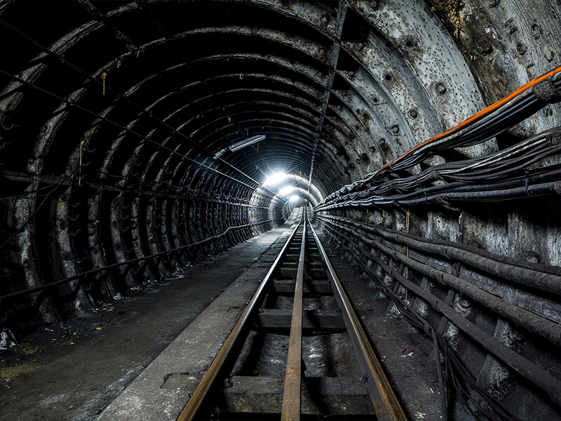 Photograph showing the inside of a Mail Rail tunnel