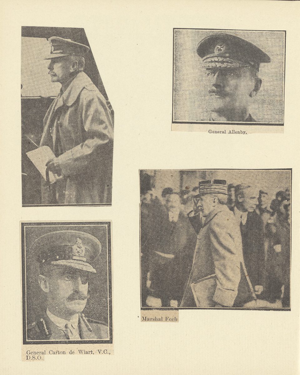 Newspaper cuttings of military leaders, including Marshal Foch, pasted into Blanche Horton’s Diary, 2016-0051/01 