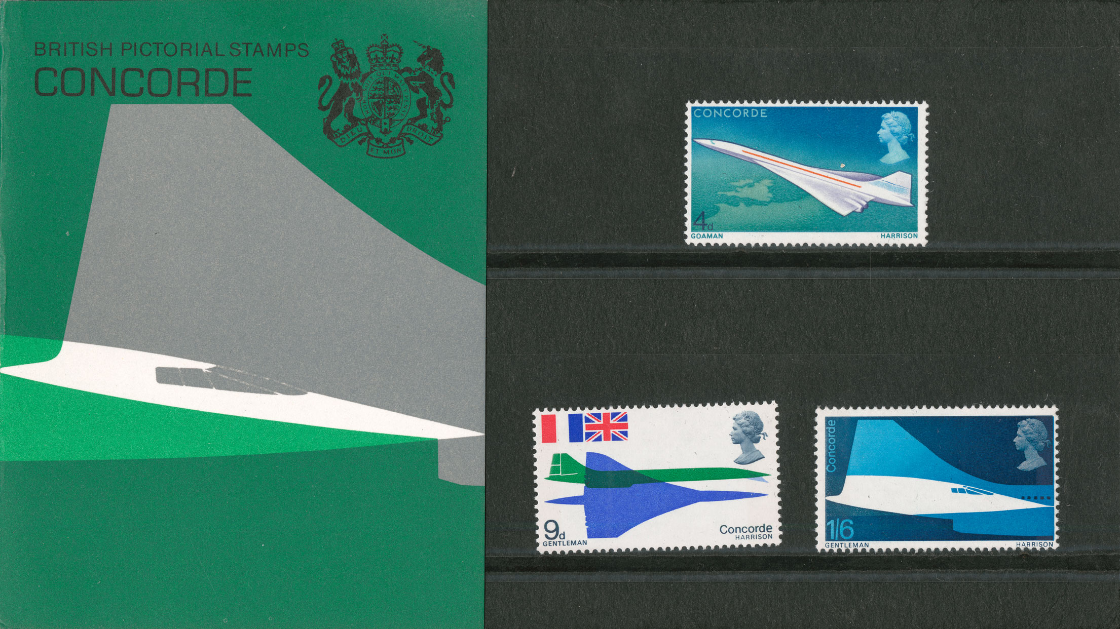 The Concorde Presentation Pack consisting of the 3 issued stamp designs.