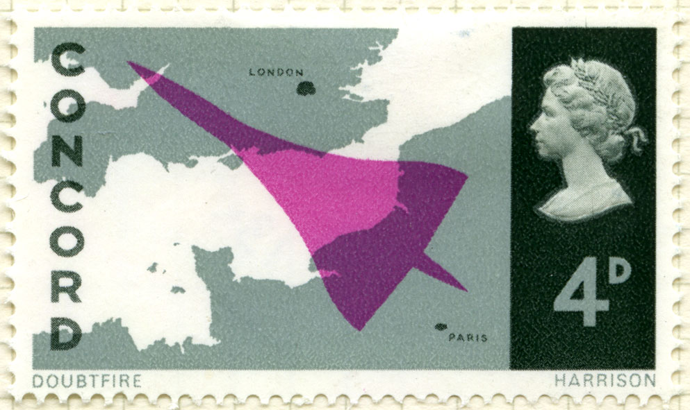 An essay of the design by Mr Doubtfire featuring a purple Concorde flying over France and Britain.