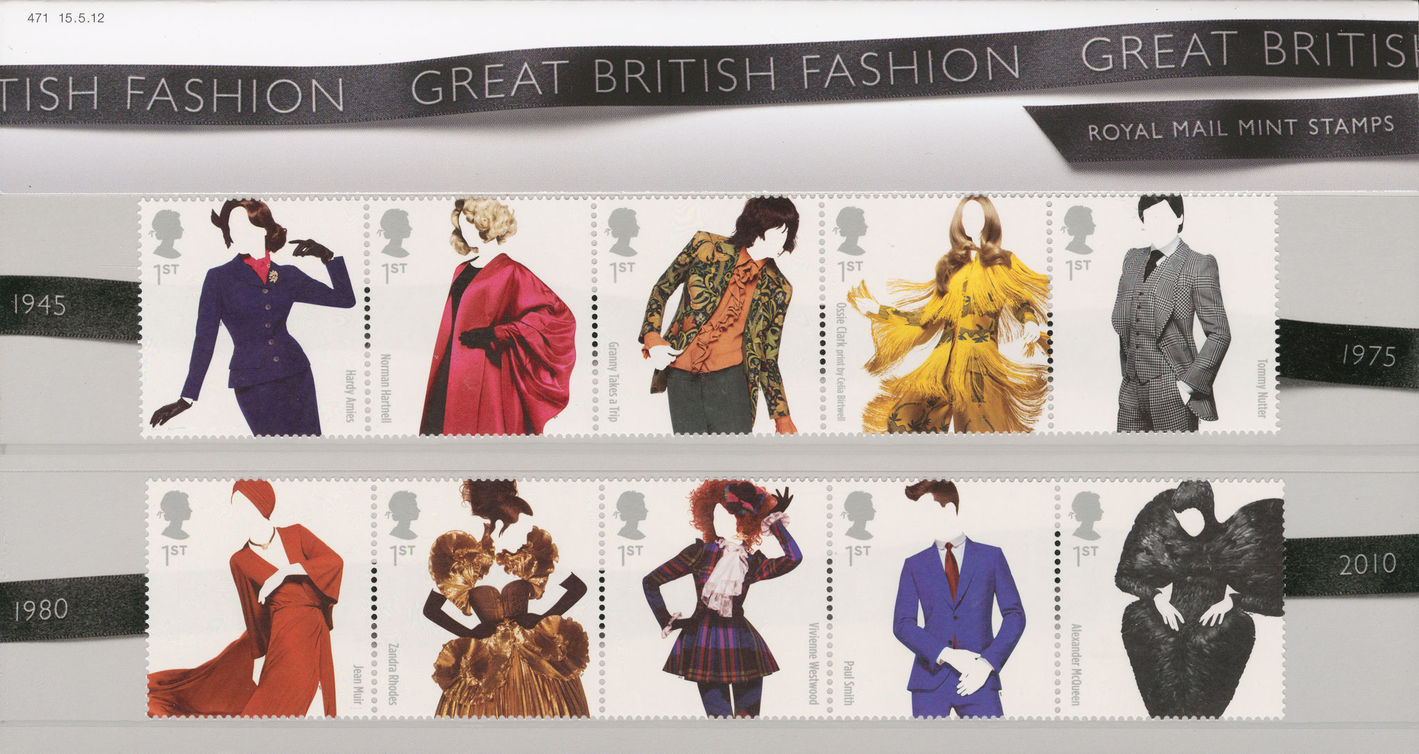 A Presentation Pack consisting of 10 stamps of models wearing clothes by different designers.