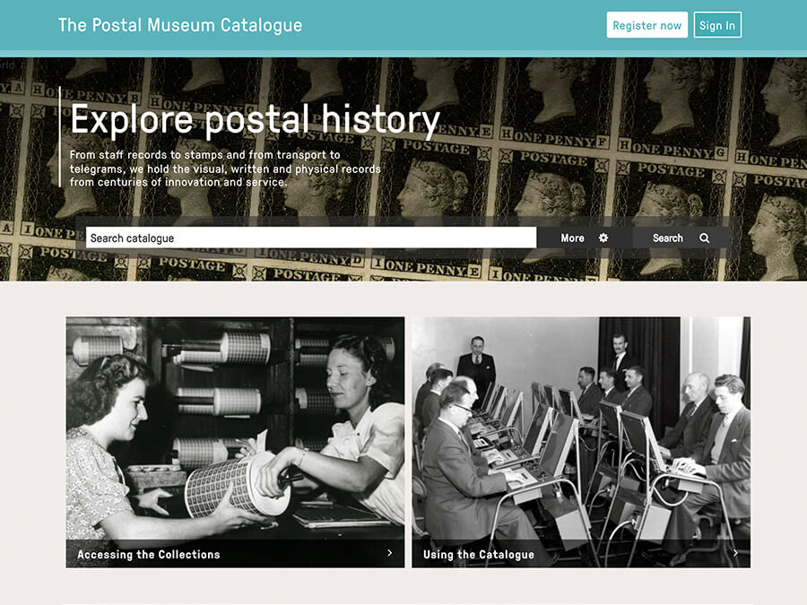 The Postal Museum online catalogue - search page.