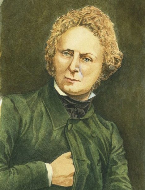 Watercolour of Henry Cole with his hand tucked into his jacket.