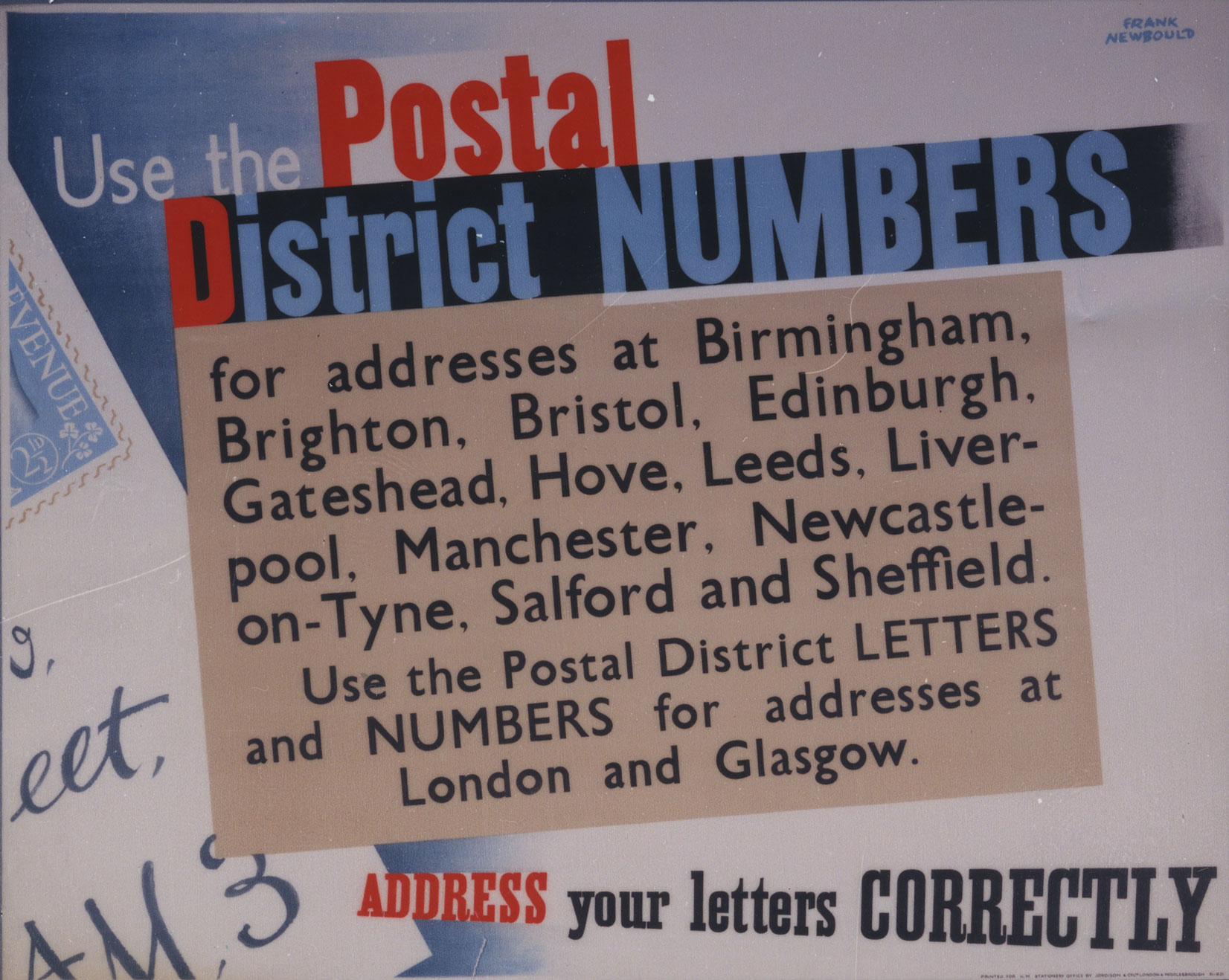 Poster encouraging people to use Postal District Numbers for big cities.