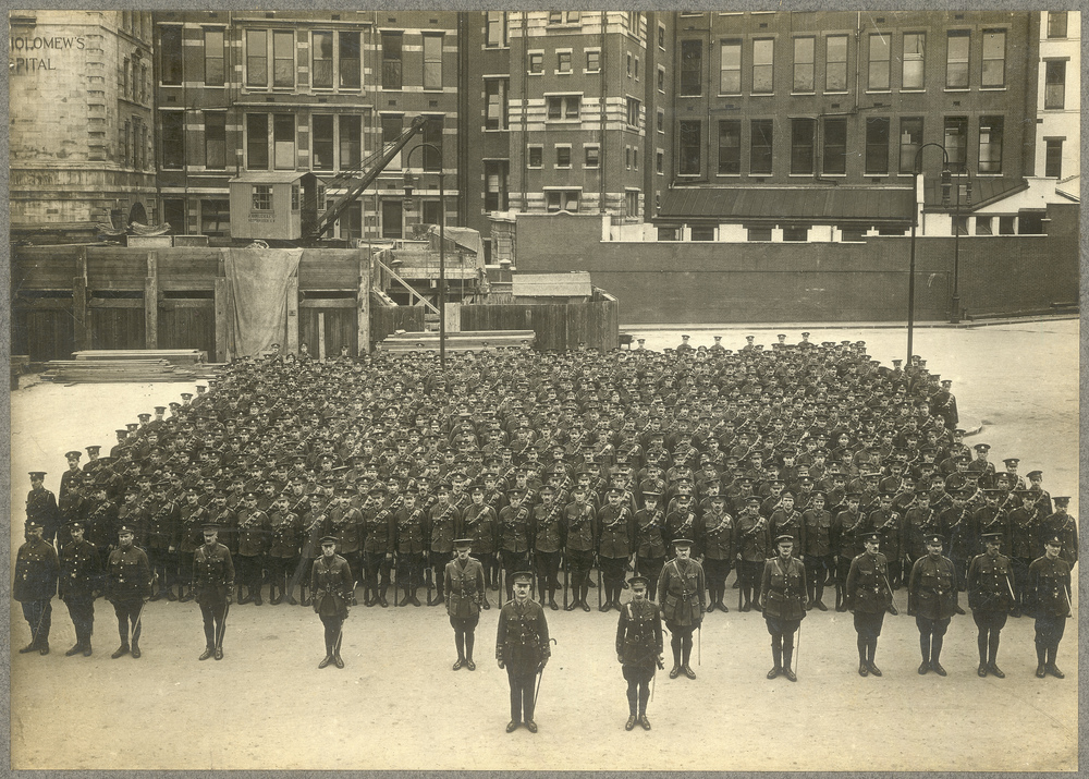 A Sepia photograph of the Post Office Rifles lined up.