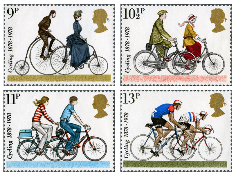 Four images of the issued stamps for the cycling issue of 1978.