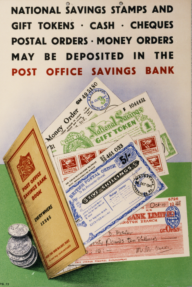 'National Savings stamps and gift tokens'.
Poster designed by unknown artist. PB 72, c.1945, POSt 109/565.