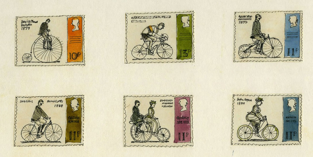 Six rough sketches of cycling through the ages.