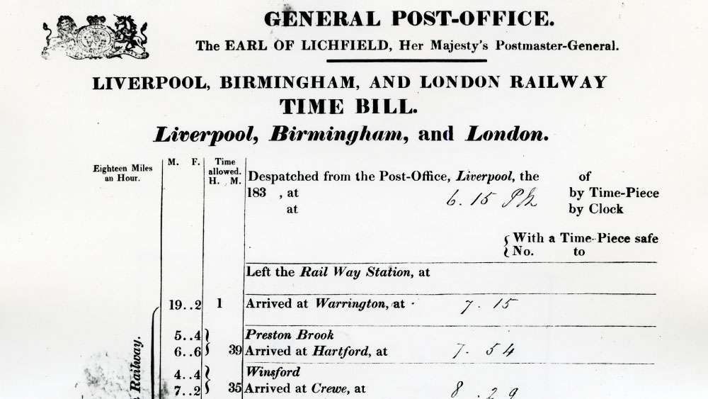 Time bill for Travelling Post Office, 1838. (POST 118/5729)