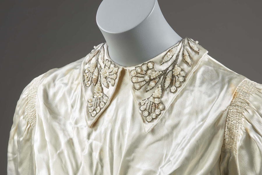 Collar on Elizabeth Marner’s wedding dress, embroidered by her cousin Dorothy Tombs, 1938