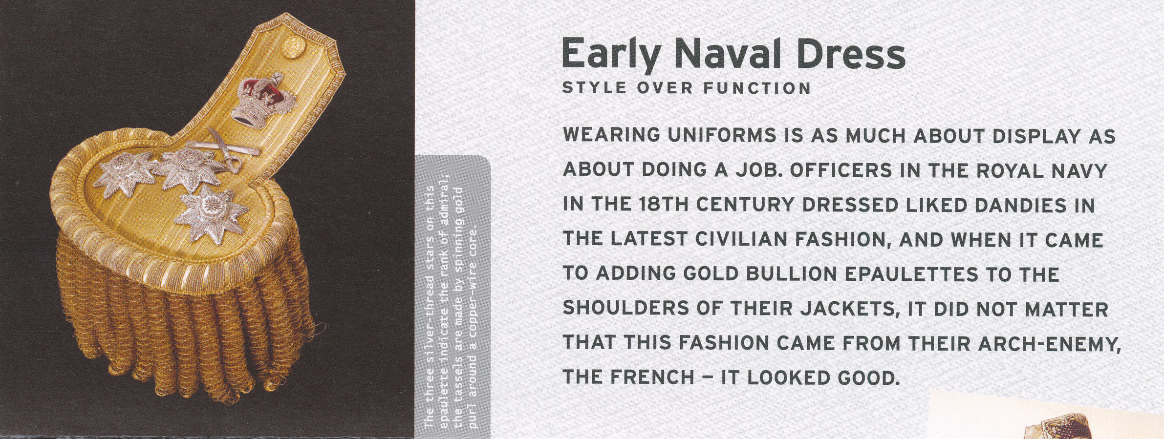 Printed image of an Admiral's epaulettes and information found within the issues Presentation Pack.