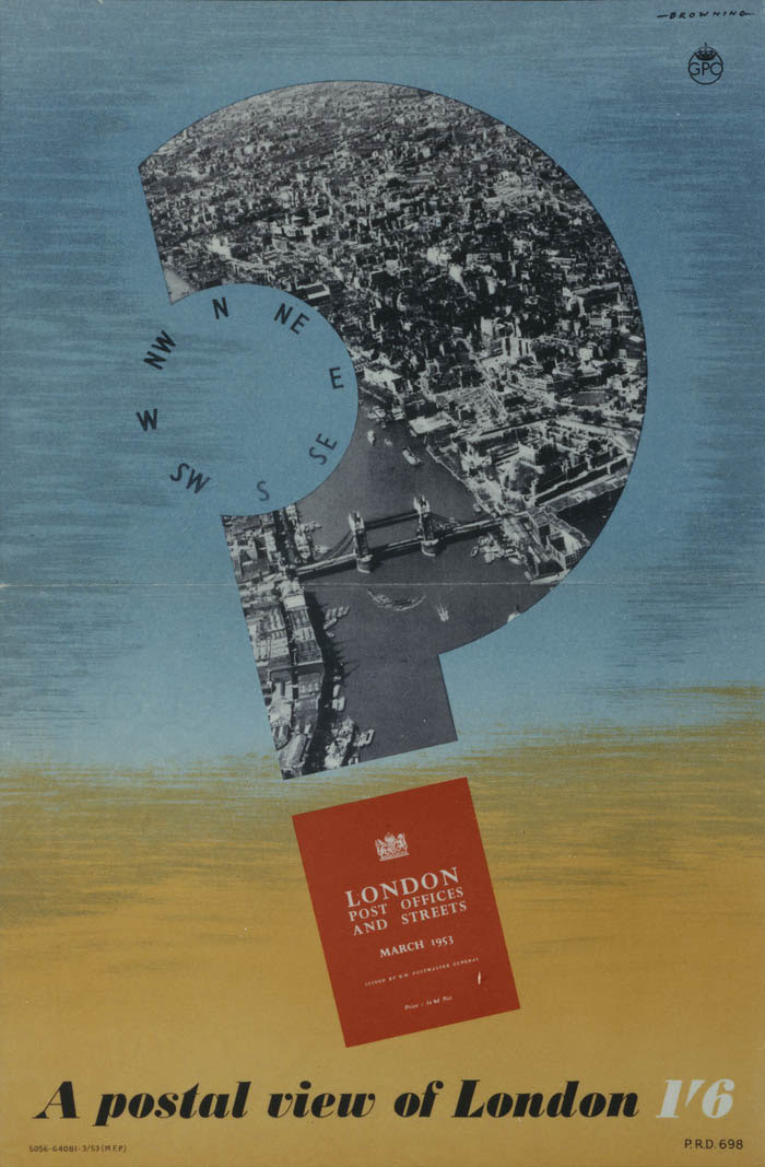 'A postal view of London 1s 6d'. Poster designed by H W Browning, P.R.D. 698, 1953, POST 110/1295.