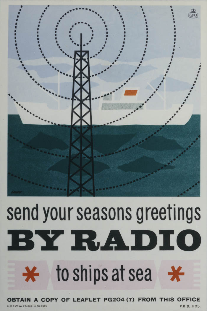 'Send your Christmas greetings by radio to ships at sea'. Poster designed by unknown artist, PRD 1105, 1960, POST 110/1406.