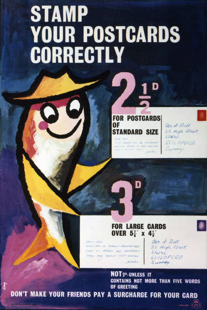 'Stamp your postcards correctly'. Poster designed by Craig, PRD 1143, 1961, POST 110/1414.