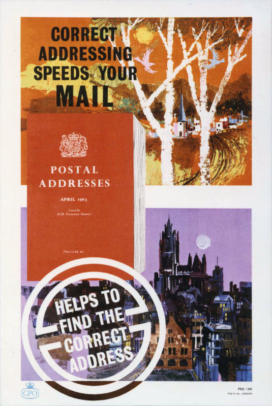 'Correct addressing speeds your mail', Poster designed by unknown artist, PRD 1383, 1963, POST 110/1458.