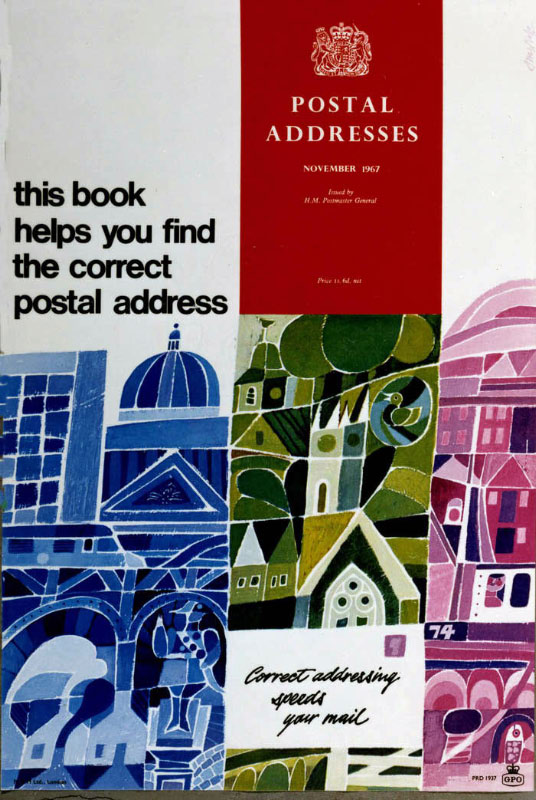 'This book helps you find the correct postal address'. Poster designed by André Amstutz, PRD 1937, 1967, POST 110/1547.