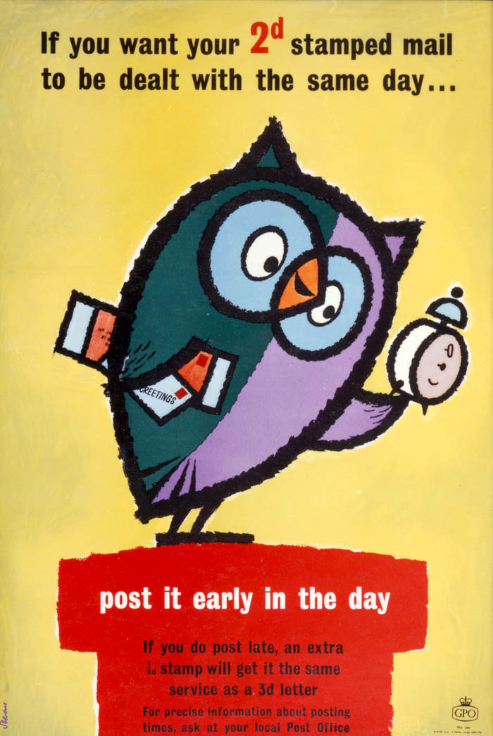 'Post it early in the day'. Poster designed by Harry Stevens, PRD 1086, 1960, POST 110/2547.